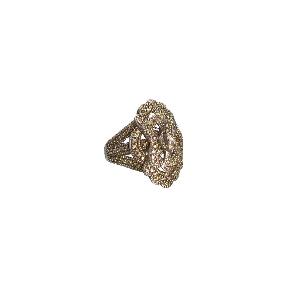 Sterling Silver Openwork Ring with Clear Accents